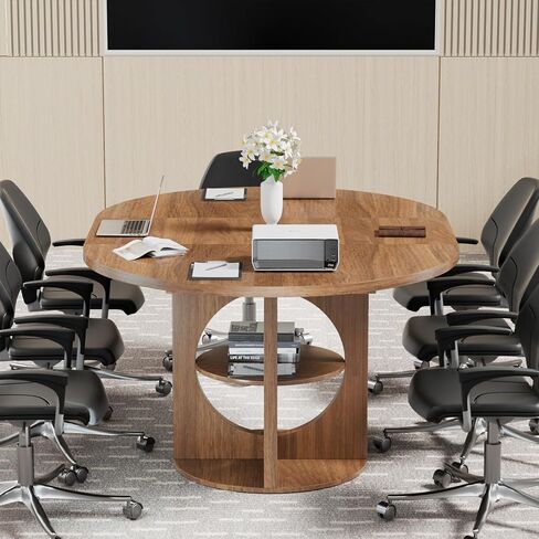 Black Extendable Round Conference Room Table for 4-6, 43-59 Inch Oval Meeting Room Table with Storage, Wooden Circle Desk with Leaf, Space Saving, for Office, Conference Room, Boardroom, Seminar in Saudi Arabia