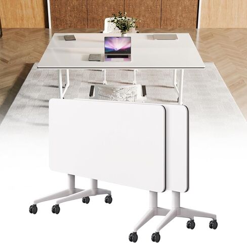 Folding Conference Table, Mobile Conference Table with Rolling Casters, Modular Flip Top Seminar Training Table for Office Meeting Room (6, 47.2in) in Saudi Arabia