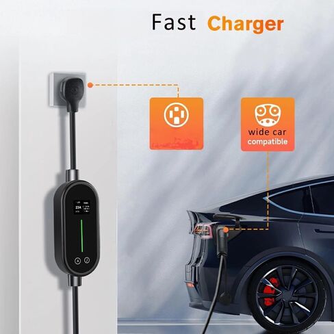 شاحن سيارة كهربائية محمول، شاحن محمول من النوع 1 EV - شحن سريع 16 أمبير 3.84 كيلو وات، كابل 5 متر IP65 مقاوم للماء متوافق مع المركبات الكهربائية من النوع 1، قابس أمريكي للمنزل والسفر in Kuwait