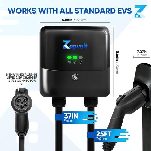 Level 2 EV Charger 40Amp 240V 9.6kW - 25FT Smart Wall Charging Station for Home, J1772 NEMA 14-50, with EV Charger Port Cover Waterproof, RFID Card, WiFi Enabled, UL Certified - GEN 2 in Saudi Arabia