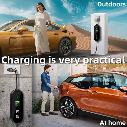 شاحن EV من المستوى 1&2، شاحن محمول للمركبات الكهربائية مع كابل 25FT، محول 16A لشواحن EV المحمولة، كابل مواد بوليمر، تيار قابل للتعديل متوافق مع BYD وغيرها من PHEV/BEV/EV in Kuwait
