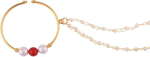 Efulgenz Indian Nose Rings Hoop with Chain Faux Pearl Nath Nathni Nose Pin Stud Fake Septum Ring Indian Bridal Jewelry for Wedding Nose Hoop Ring Non Piercing Body Jewelry for Women in Kuwait