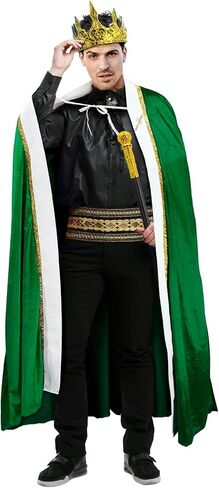 3 Pieces Halloween King Prince or Queen Robe Red Cloak Cape Crown Wand Costume Set with King Crown Headband in Saudi Arabia