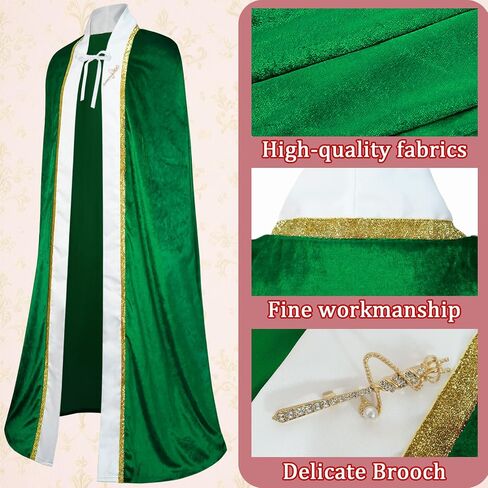 3 Pieces Halloween King Prince or Queen Robe Red Cloak Cape Crown Wand Costume Set with King Crown Headband in Saudi Arabia