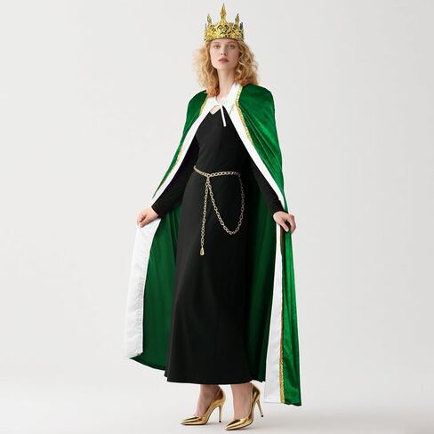 3 Pieces Halloween King Prince or Queen Robe Red Cloak Cape Crown Wand Costume Set with King Crown Headband in Saudi Arabia