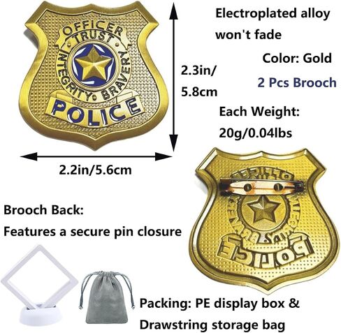 Metal Police Cosplay Badge Pin Brooch, Cowboy Sheriff Deputy Cop Badges for Role Play Props Party Decor Gift for Cosplayers in Saudi Arabia