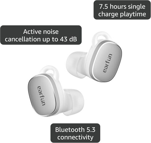 EarFun Free Pro 3 Noise Cancelling Wireless Earbuds, Hi-Res Sound, Snapdragon Sound with Qualcomm aptX™ Adaptive, 6 Mics ENC, Bluetooth 5.3 Earbuds, Multipoint Connection, Custom App, Wireless Charge in Saudi Arabia