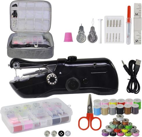 Handheld Sewing Machine with Storage & 42-Piece Sewing Kit, Portable Mini Sewing Machine for Beginner, Electric Switch, 2 Speed Modes, Easy to Operate, Hand Stitching Machine for DIY Fabrics Clothes in Saudi Arabia