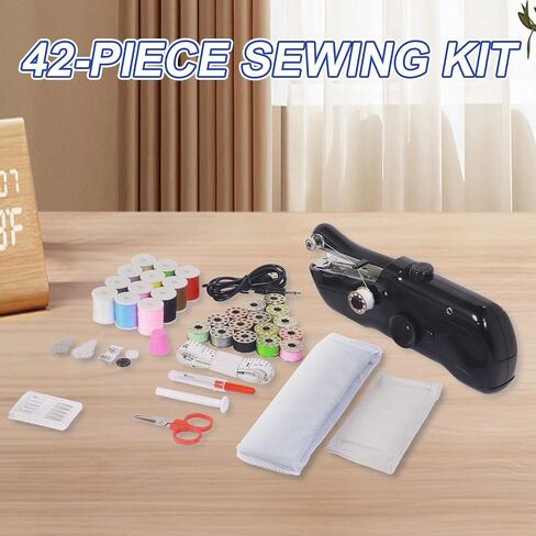 Handheld Sewing Machine with Storage & 42-Piece Sewing Kit, Portable Mini Sewing Machine for Beginner, Electric Switch, 2 Speed Modes, Easy to Operate, Hand Stitching Machine for DIY Fabrics Clothes in Saudi Arabia