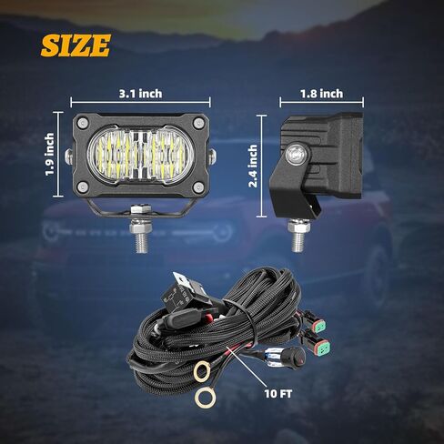 فلوش جبل LED القرون 2PCS 4 بوصة 40W الفيضانات شعاع الطرق الوعرة أضواء القيادة مع الأسلاك تسخير النسخ الاحتياطي العكسي فلوش ضوء بار قبالة الطريق أضواء لشاحنة بيك اب UTV ATV SUV قارب in Kuwait