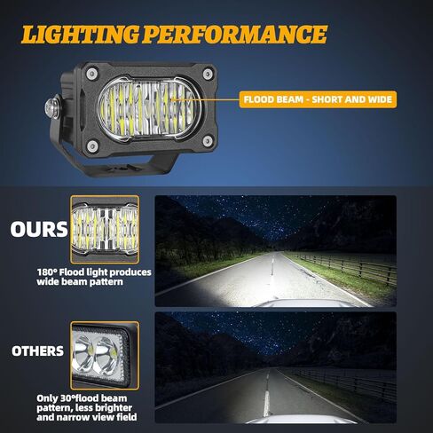 فلوش جبل LED القرون 2PCS 4 بوصة 40W الفيضانات شعاع الطرق الوعرة أضواء القيادة مع الأسلاك تسخير النسخ الاحتياطي العكسي فلوش ضوء بار قبالة الطريق أضواء لشاحنة بيك اب UTV ATV SUV قارب in Kuwait