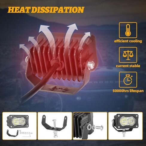 فلوش جبل LED القرون 2PCS 4 بوصة 40W الفيضانات شعاع الطرق الوعرة أضواء القيادة مع الأسلاك تسخير النسخ الاحتياطي العكسي فلوش ضوء بار قبالة الطريق أضواء لشاحنة بيك اب UTV ATV SUV قارب in Kuwait