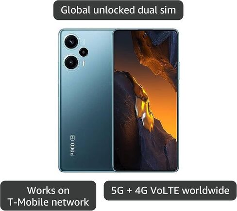 Xiaomi Poco F5 5G + 4G LTE 256GB + 12GB الإصدار العالمي غير مقفل 6.67 بوصة 120 هرتز 64 ميجابكسل كاميرا ثلاثية (Tmobile Mint Tello Metro USA Market) + (مع حزمة شاحن السيارة السريعة 51 وات) (أزرق عالمي) in Kuwait