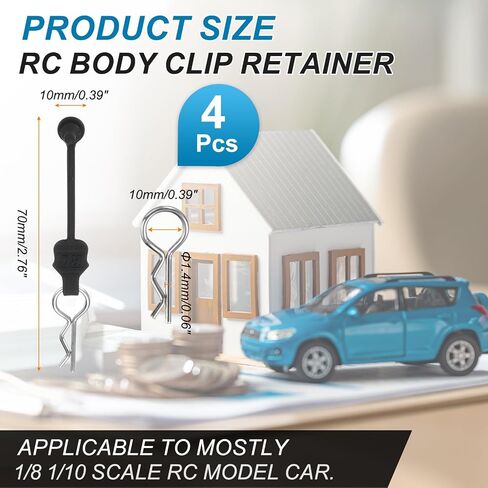 MECCANIXITY 4 قطع من مثبتات مشبك الجسم RC، قضيب 1.4 مم 45 درجة مشابك RC شل إبزيم ثابت قفل Springy R دبابيس قطع غيار شل لجميع الشاحنات الزاحفة طراز 1/8 1/10 (فضي) in Kuwait