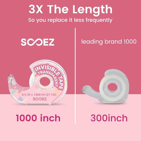 Sooez Invisible Tape for Gift Wrapping, 3 Mega Rolls = 9 Regular, 3/4″x 1000″, 3 Rolls with 3 Tape Dispenser Engineered for Repairing, Clear Tape for Christmas Wrapping, Paper, Office&School Supplies in Saudi Arabia