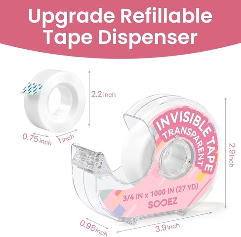 Sooez Invisible Tape for Gift Wrapping, 3 Mega Rolls = 9 Regular, 3/4″x 1000″, 3 Rolls with 3 Tape Dispenser Engineered for Repairing, Clear Tape for Christmas Wrapping, Paper, Office&School Supplies in Saudi Arabia