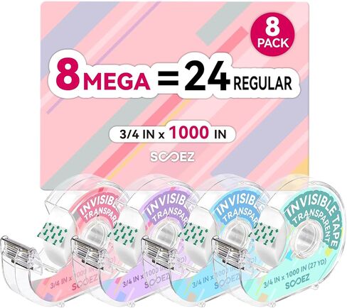 Sooez Invisible Tape for Gift Wrapping, 3 Mega Rolls = 9 Regular, 3/4″x 1000″, 3 Rolls with 3 Tape Dispenser Engineered for Repairing, Clear Tape for Christmas Wrapping, Paper, Office&School Supplies in Saudi Arabia