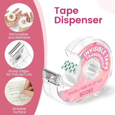 Sooez Invisible Tape for Gift Wrapping, 3 Mega Rolls = 9 Regular, 3/4″x 1000″, 3 Rolls with 3 Tape Dispenser Engineered for Repairing, Clear Tape for Christmas Wrapping, Paper, Office&School Supplies in Saudi Arabia