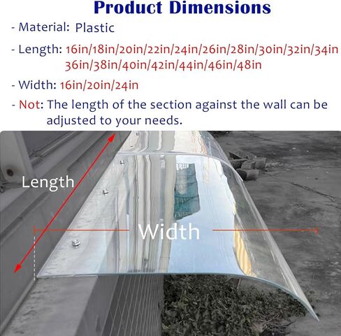 Rainproof Awning for Backyard, Plastic Outdoor Entrance Awnings for Garden/Porch/Roof, Transparent Awnings for Doors and Windows with Accessories(L 36IN x W 24IN) in Saudi Arabia