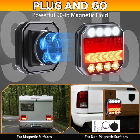Wireless Trailer Lights Magnetic LED Tow Lights Kit 100ft Transmission 1-Mile Visibility 2000mAh USB-C Fast Charging 7-Pin Flat Plug Trailer Tail Light for Trucks, Boats, RVs, Campers, IP65 Waterproof in Saudi Arabia