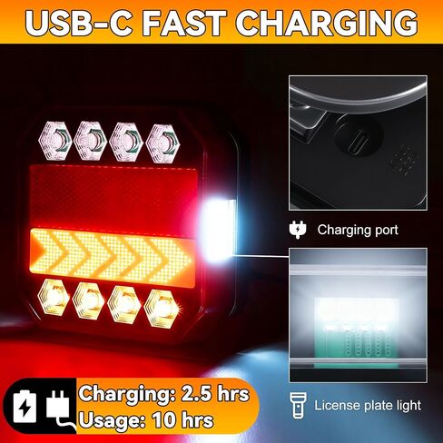 Wireless Trailer Lights Magnetic LED Tow Lights Kit 100ft Transmission 1-Mile Visibility 2000mAh USB-C Fast Charging 7-Pin Flat Plug Trailer Tail Light for Trucks, Boats, RVs, Campers, IP65 Waterproof in Saudi Arabia
