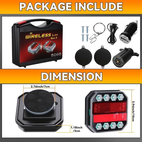 Wireless Trailer Lights Magnetic LED Tow Lights Kit 100ft Transmission 1-Mile Visibility 2000mAh USB-C Fast Charging 7-Pin Flat Plug Trailer Tail Light for Trucks, Boats, RVs, Campers, IP65 Waterproof in Saudi Arabia