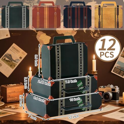 6 Pcs Large Magical Themed Christmas Under Tree Decor Box Travel Suitcase Travel Party Decor Paperboard Fantasy Themed Suitcases Gift Box Decorative with Magical Elements Decorations in Kuwait