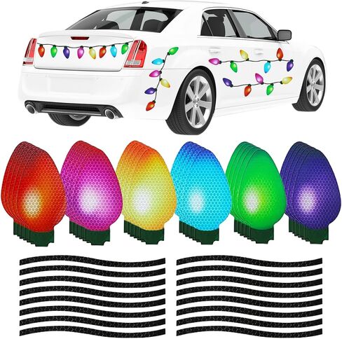 140Pcs Christmas Reflective Car Magnets Decoration Set 84 Colorful Reflective Bulb Light Magnets with 56 Lines for Refrigerator Garage Car Xmas Decor in Saudi Arabia