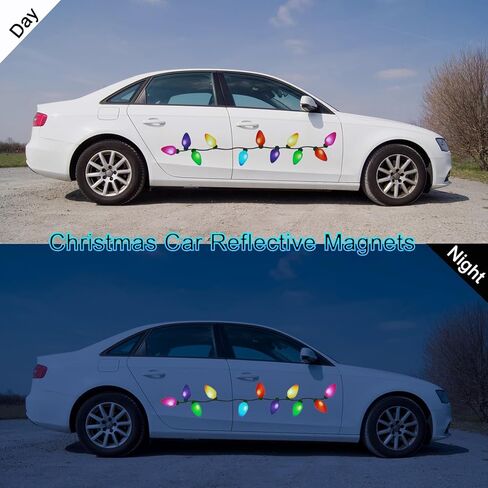140Pcs Christmas Reflective Car Magnets Decoration Set 84 Colorful Reflective Bulb Light Magnets with 56 Lines for Refrigerator Garage Car Xmas Decor in Saudi Arabia