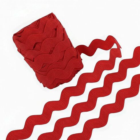 27.5 Yards Rick Rack Trim, 3/8 Inch Wide Red Wave Bending Fringe Trim, Braided Woven Zig Zag Ribbon for DIY Sewing Crafts, Wedding Dresses, Costumes, Party Decorations and Garment Making in Saudi Arabia