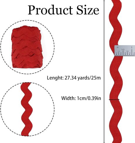 27.5 Yards Rick Rack Trim, 3/8 Inch Wide Red Wave Bending Fringe Trim, Braided Woven Zig Zag Ribbon for DIY Sewing Crafts, Wedding Dresses, Costumes, Party Decorations and Garment Making in Saudi Arabia