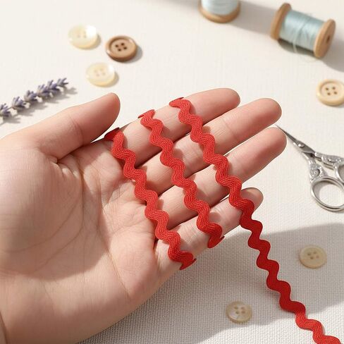 27.5 Yards Rick Rack Trim, 3/8 Inch Wide Red Wave Bending Fringe Trim, Braided Woven Zig Zag Ribbon for DIY Sewing Crafts, Wedding Dresses, Costumes, Party Decorations and Garment Making in Saudi Arabia