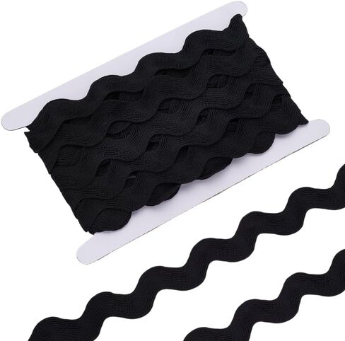 FREEBLOSS 10 Yards Rick Rack Wave Bending Fringe Trim 20mm Wide Decorative Rick Rack Sewing Trim for Crafts Quilting RIC Rac Trim Ribbon Wave Bending Fringe Trim Black in Saudi Arabia