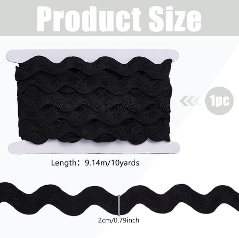 FREEBLOSS 10 Yards Rick Rack Wave Bending Fringe Trim 20mm Wide Decorative Rick Rack Sewing Trim for Crafts Quilting RIC Rac Trim Ribbon Wave Bending Fringe Trim Black in Saudi Arabia