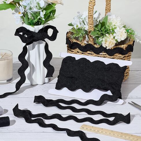 FREEBLOSS 10 Yards Rick Rack Wave Bending Fringe Trim 20mm Wide Decorative Rick Rack Sewing Trim for Crafts Quilting RIC Rac Trim Ribbon Wave Bending Fringe Trim Black in Saudi Arabia