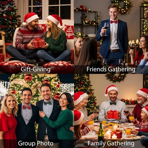 HISDERN Christmas Bow Ties for Men Xmas Self-tied Bowties and Pocket Square Set Festival Woven Bowtie Handkerchief in Saudi Arabia