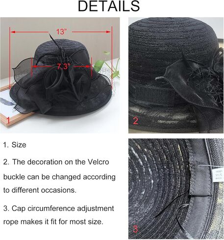 HATAMOTO Women's Organza Kentucky Derby Fascinator Hat Cloche Bowler Hat Cocktail Tea Party Wedding Sun Hat in Kuwait