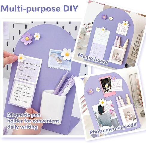 Desk Magnetic Message Board, Metal Bulletin/Memo Board with Magnetic Pen Holder and Flower Pins with Stand, Souvenir/Photo Display Board for Home, Office, Dormitory, Apartment, 8 * 11Inch in Saudi Arabia