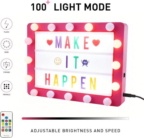 صندوق إضاءة سينمائي مع 290 ​​حرفًا، وأيقونات، ومواد تخزين، وأفكار هدايا عيد الميلاد للفتيات المراهقات والنساء، لوحة رسائل سرادق مضيئة بإضاءة LED DIY للمنزل والمكتب ديكور مكتب غرفة لطيف (أسود) in Kuwait