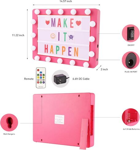 صندوق إضاءة سينمائي مع 290 ​​حرفًا، وأيقونات، ومواد تخزين، وأفكار هدايا عيد الميلاد للفتيات المراهقات والنساء، لوحة رسائل سرادق مضيئة بإضاءة LED DIY للمنزل والمكتب ديكور مكتب غرفة لطيف (أسود) in Kuwait