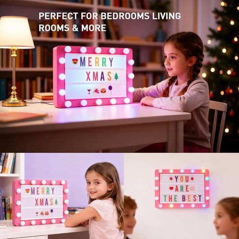 صندوق إضاءة سينمائي مع 290 ​​حرفًا، وأيقونات، ومواد تخزين، وأفكار هدايا عيد الميلاد للفتيات المراهقات والنساء، لوحة رسائل سرادق مضيئة بإضاءة LED DIY للمنزل والمكتب ديكور مكتب غرفة لطيف (أسود) in Kuwait