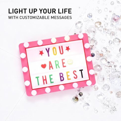 صندوق إضاءة سينمائي مع 290 ​​حرفًا، وأيقونات، ومواد تخزين، وأفكار هدايا عيد الميلاد للفتيات المراهقات والنساء، لوحة رسائل سرادق مضيئة بإضاءة LED DIY للمنزل والمكتب ديكور مكتب غرفة لطيف (أسود) in Kuwait