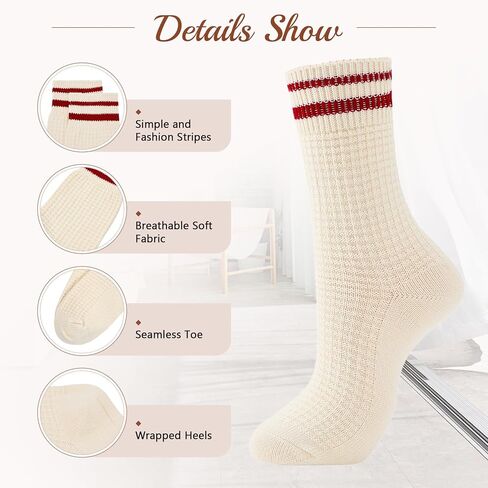 American Trends Womens Striped Socks Retro Crew Socks Women Slouchy Athletic Calf Tube Socks in Saudi Arabia