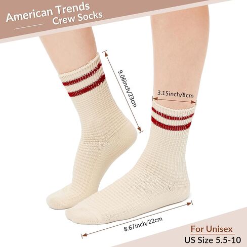 American Trends Womens Striped Socks Retro Crew Socks Women Slouchy Athletic Calf Tube Socks in Saudi Arabia