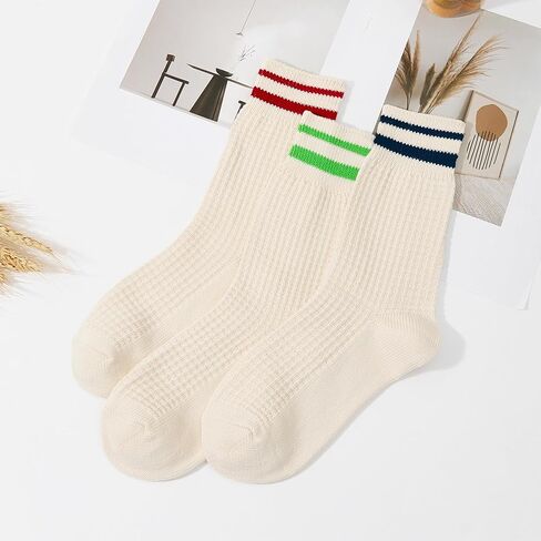 American Trends Womens Striped Socks Retro Crew Socks Women Slouchy Athletic Calf Tube Socks in Saudi Arabia