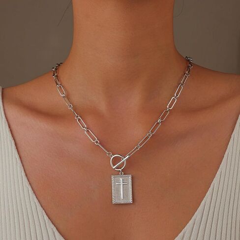 Paperclip Cross Necklace for Women, 14K Gold Plated Brass, Mirror Polished, Anti-Tarnish, Perfect for Layering, Worship, Prayer, Small Church Gatherings, Baptism, Easter, Confirmation in Saudi Arabia