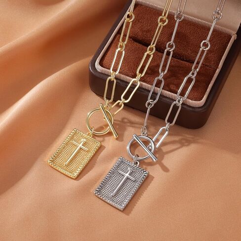 Paperclip Cross Necklace for Women, 14K Gold Plated Brass, Mirror Polished, Anti-Tarnish, Perfect for Layering, Worship, Prayer, Small Church Gatherings, Baptism, Easter, Confirmation in Saudi Arabia