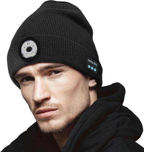 Bluetooth Beanie Hat for Men Women Music Hat with Headphones, Christmas Sports Gifts for Boys, Winter Cap with Headphones, Stereo Speaker and Built-in Microphone, Warm Unique Tech Gift Black in Saudi Arabia