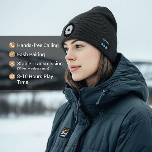 Bluetooth Beanie Hat for Men Women Music Hat with Headphones, Christmas Sports Gifts for Boys, Winter Cap with Headphones, Stereo Speaker and Built-in Microphone, Warm Unique Tech Gift Black in Saudi Arabia