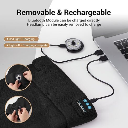 Bluetooth Beanie Hat for Men Women Music Hat with Headphones, Christmas Sports Gifts for Boys, Winter Cap with Headphones, Stereo Speaker and Built-in Microphone, Warm Unique Tech Gift Black in Saudi Arabia